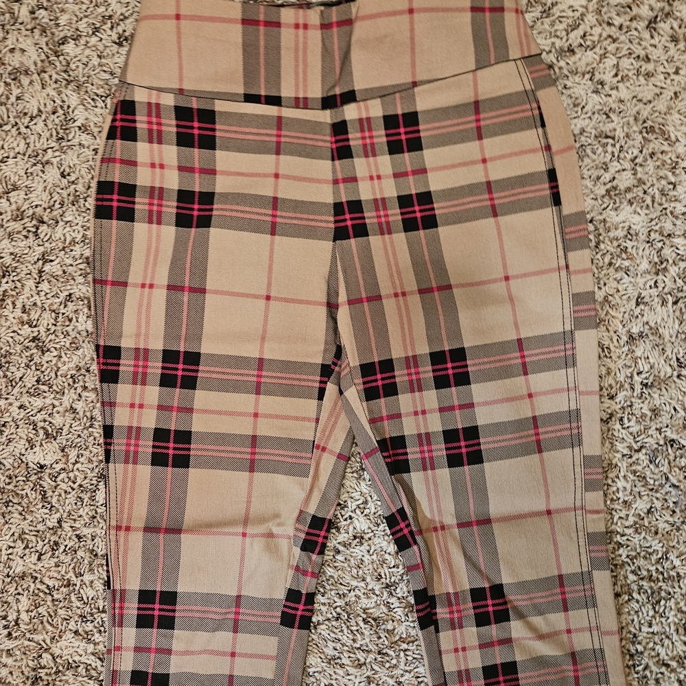 New York & Company Beige and Black Plaid Cropped Pants - Picture 2 of 8